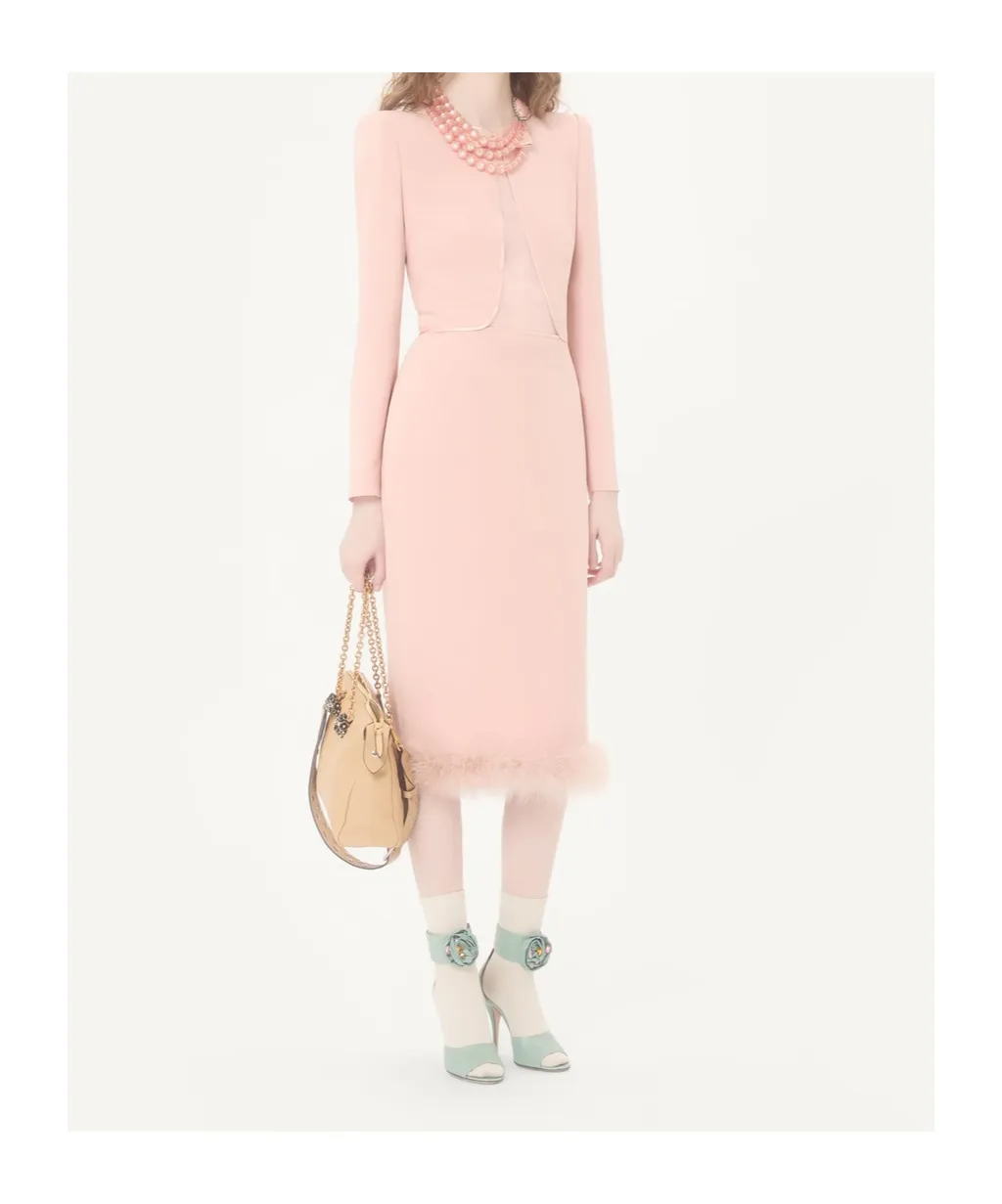 Midi Dress With Feather Trim