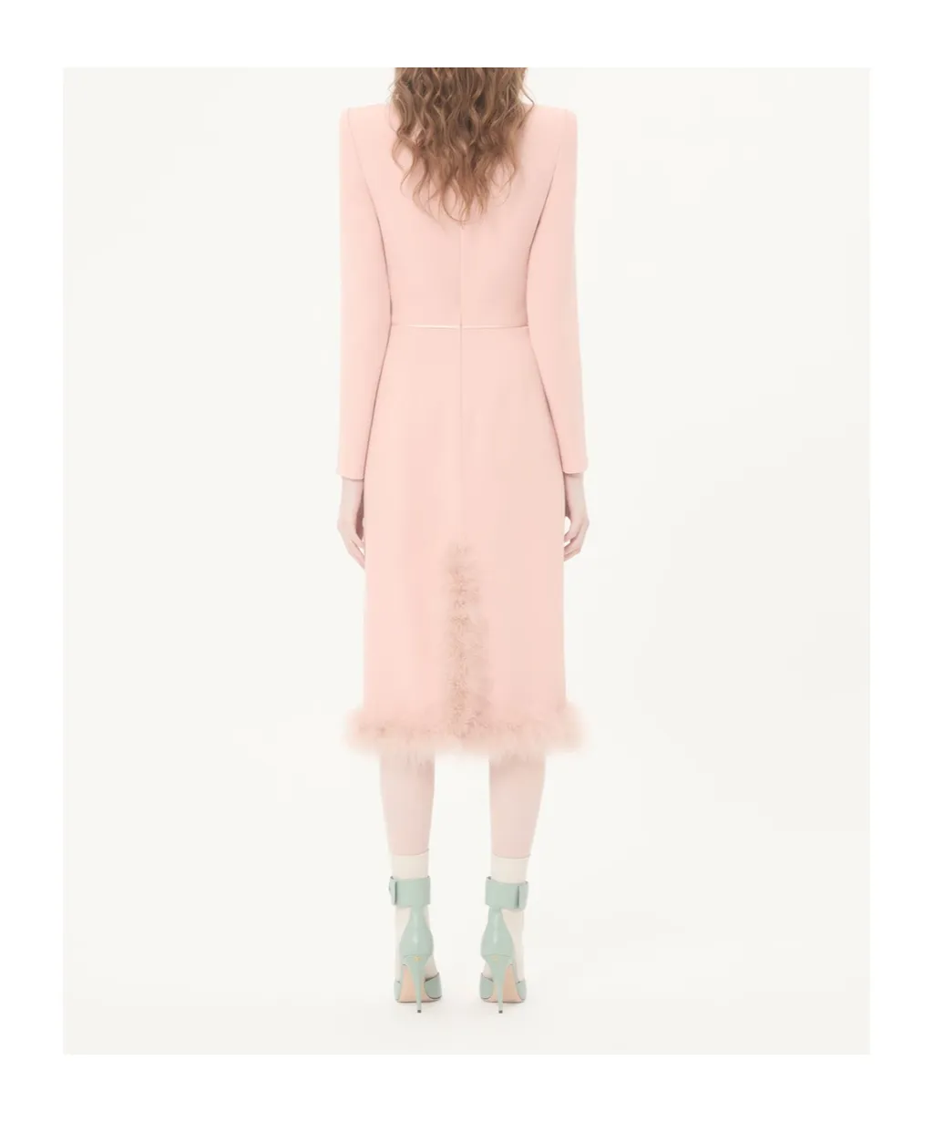 Midi Dress With Feather Trim