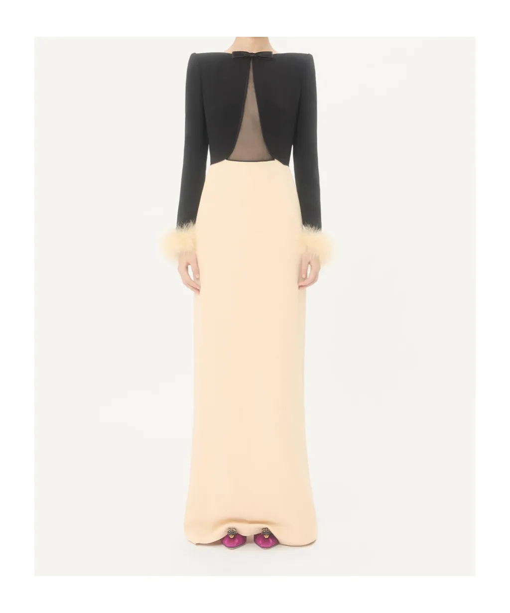 Cady Couture Long Dress With Feathers