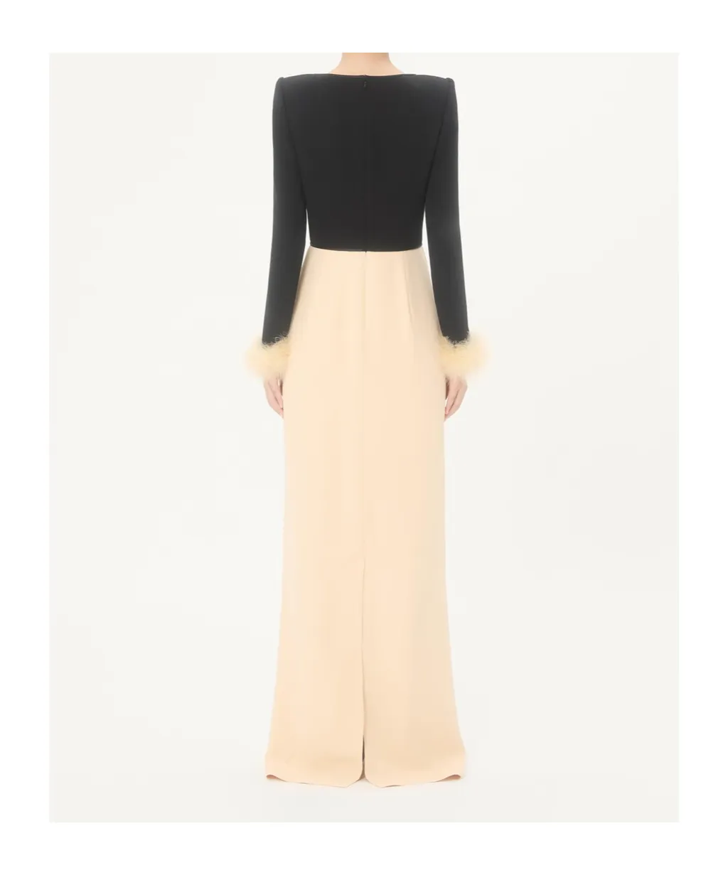 Cady Couture Long Dress With Feathers
