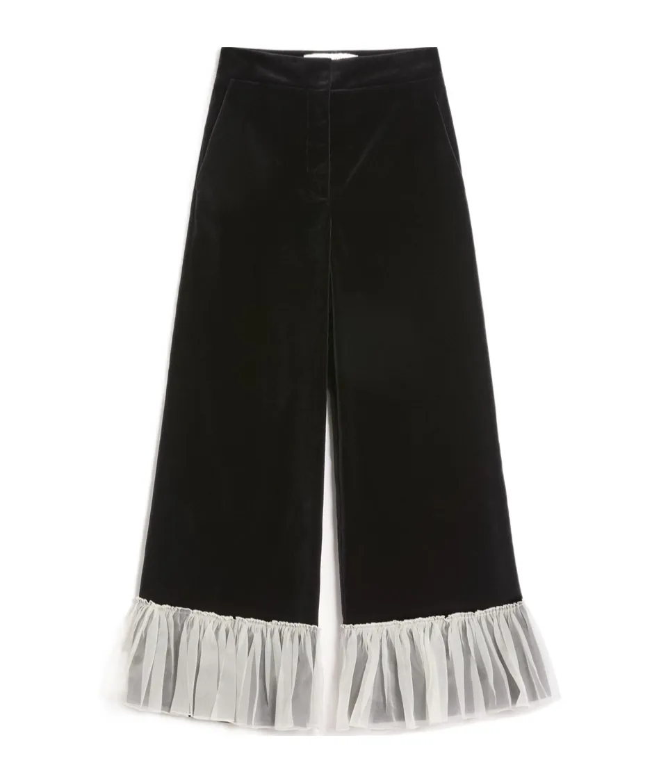 Cotton Velvet Trousers With Organza Detail