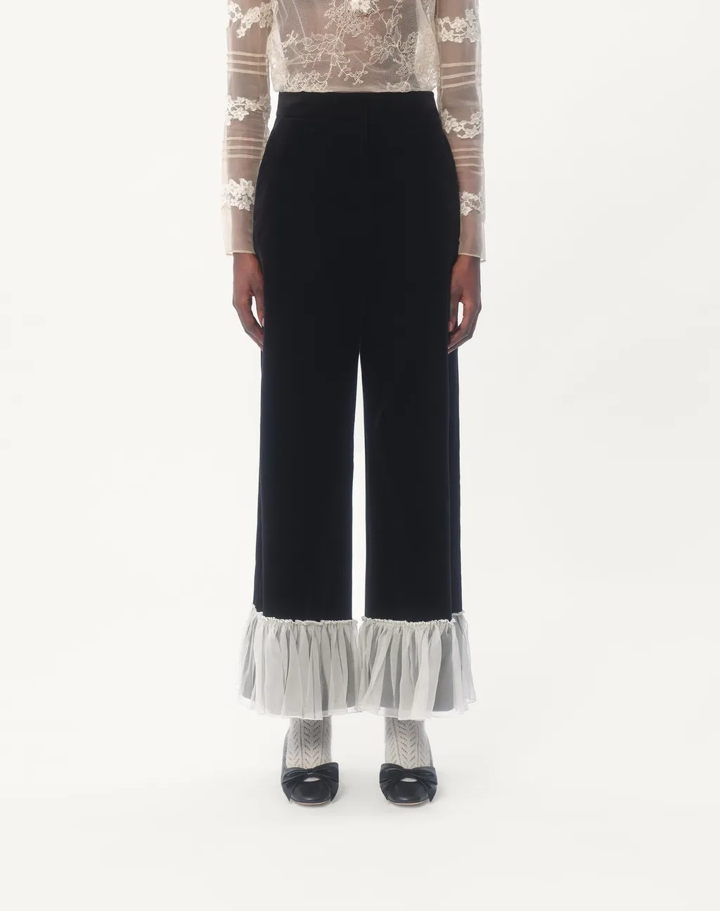 Cotton Velvet Trousers With Organza Detail