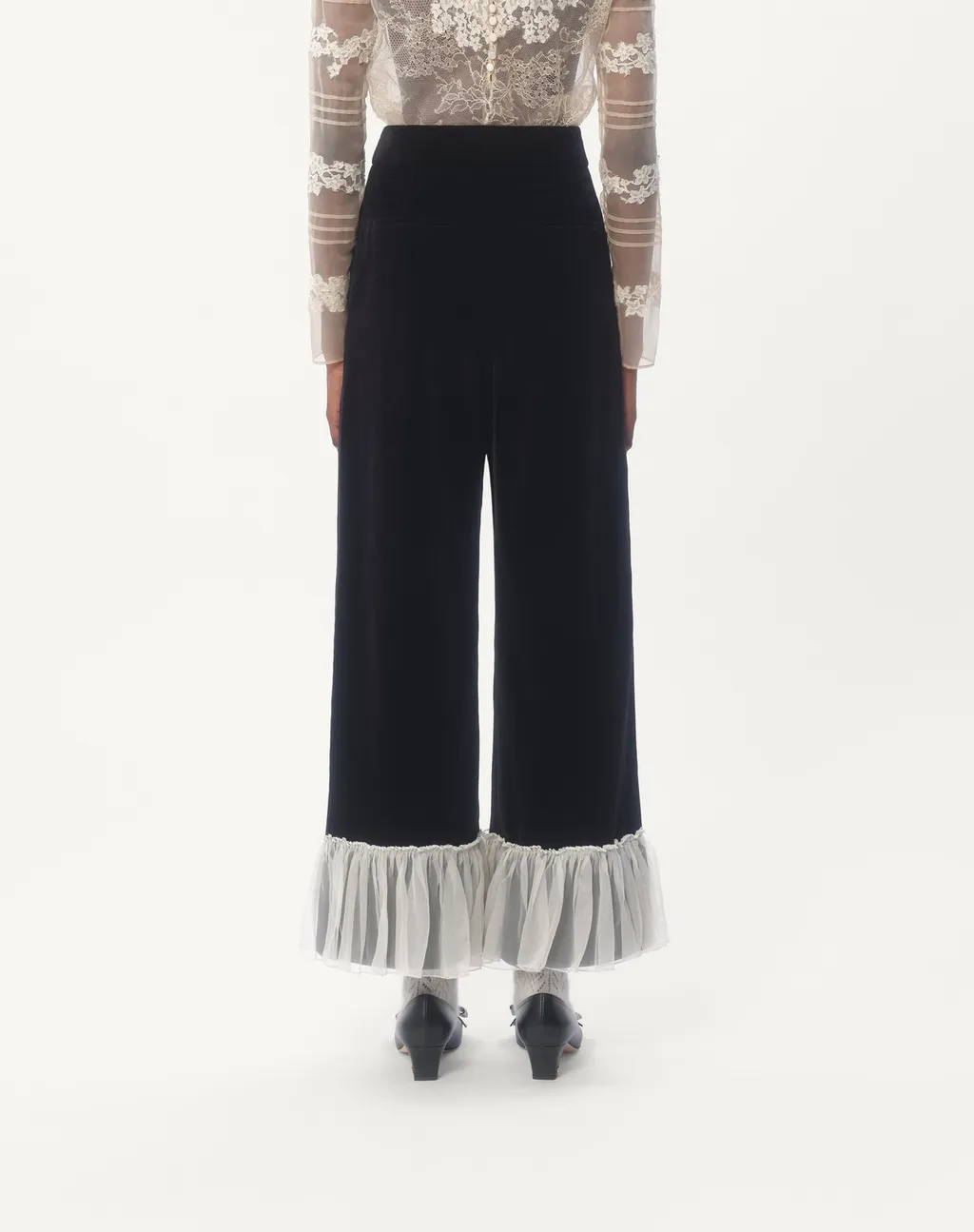 Cotton Velvet Trousers With Organza Detail