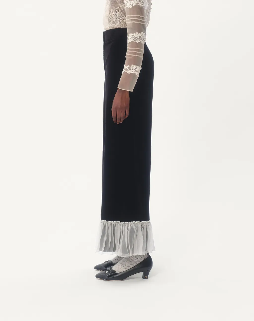 Cotton Velvet Trousers With Organza Detail