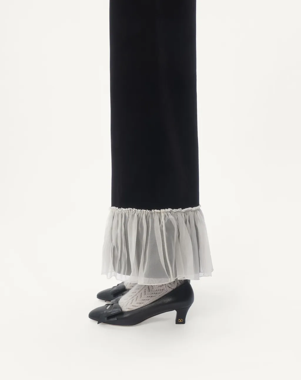 Cotton Velvet Trousers With Organza Detail