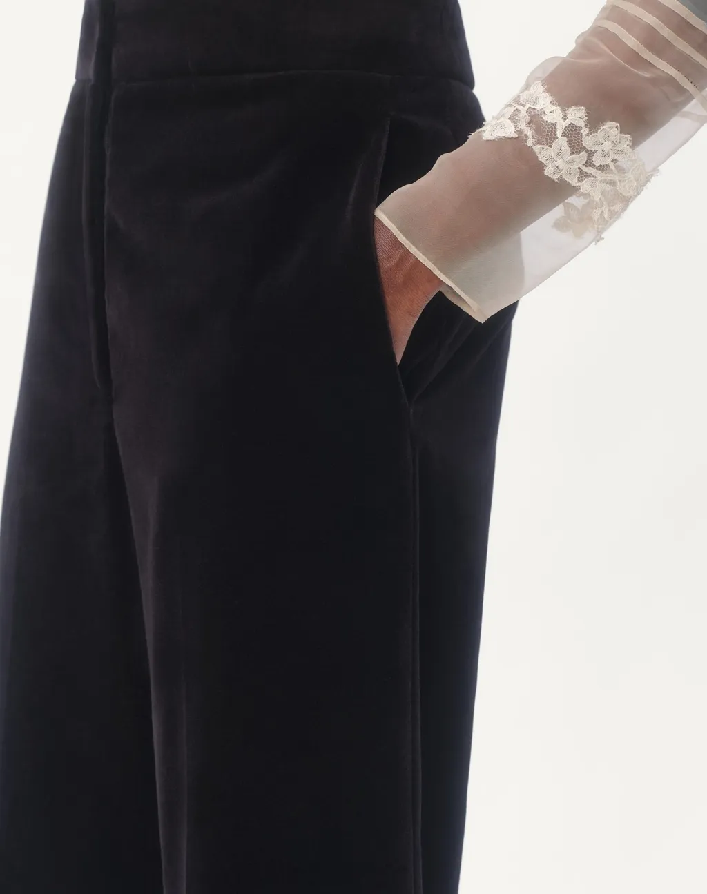 Cotton Velvet Trousers With Organza Detail