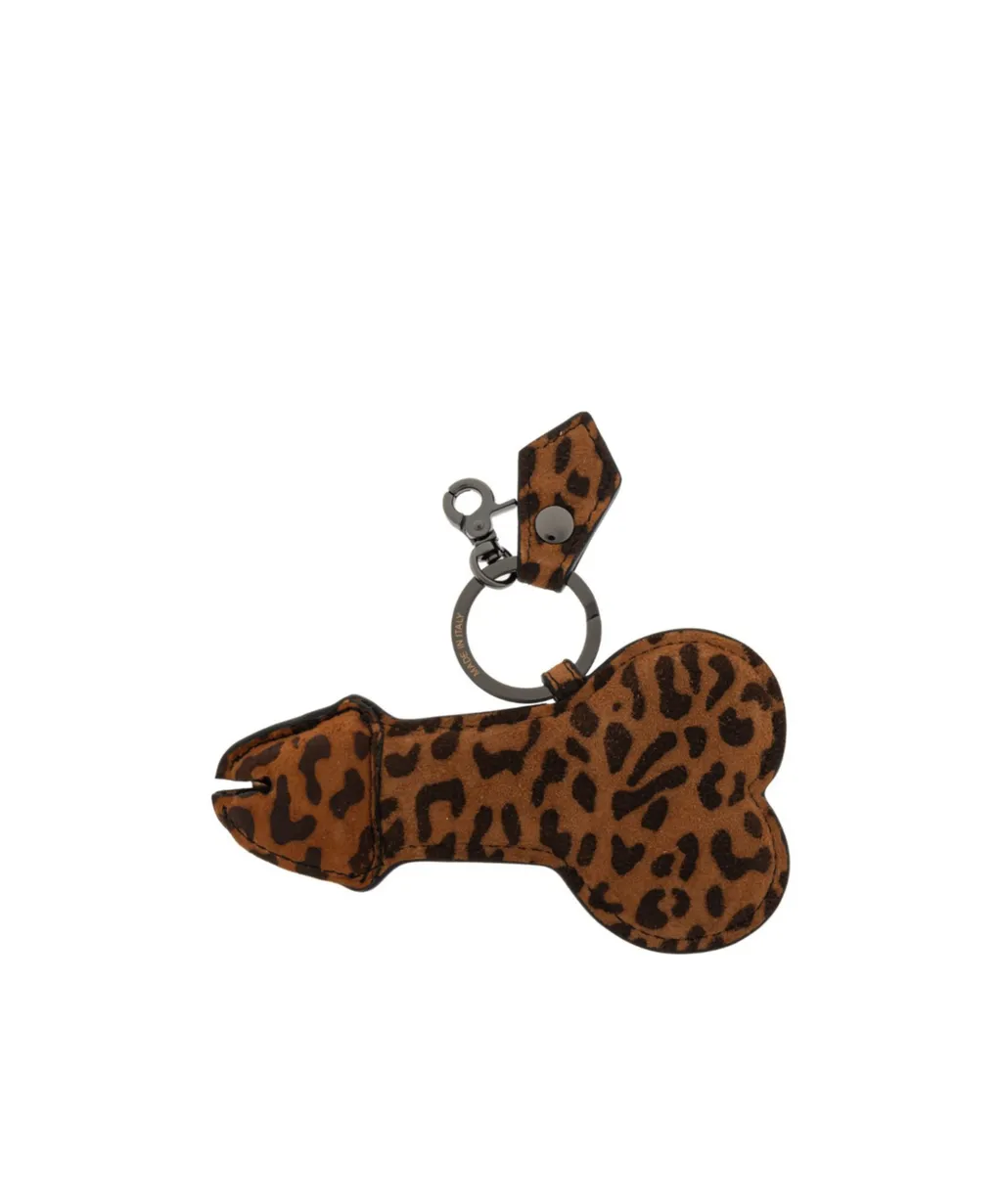 Leopard-Printed Logo Plaque Keyring