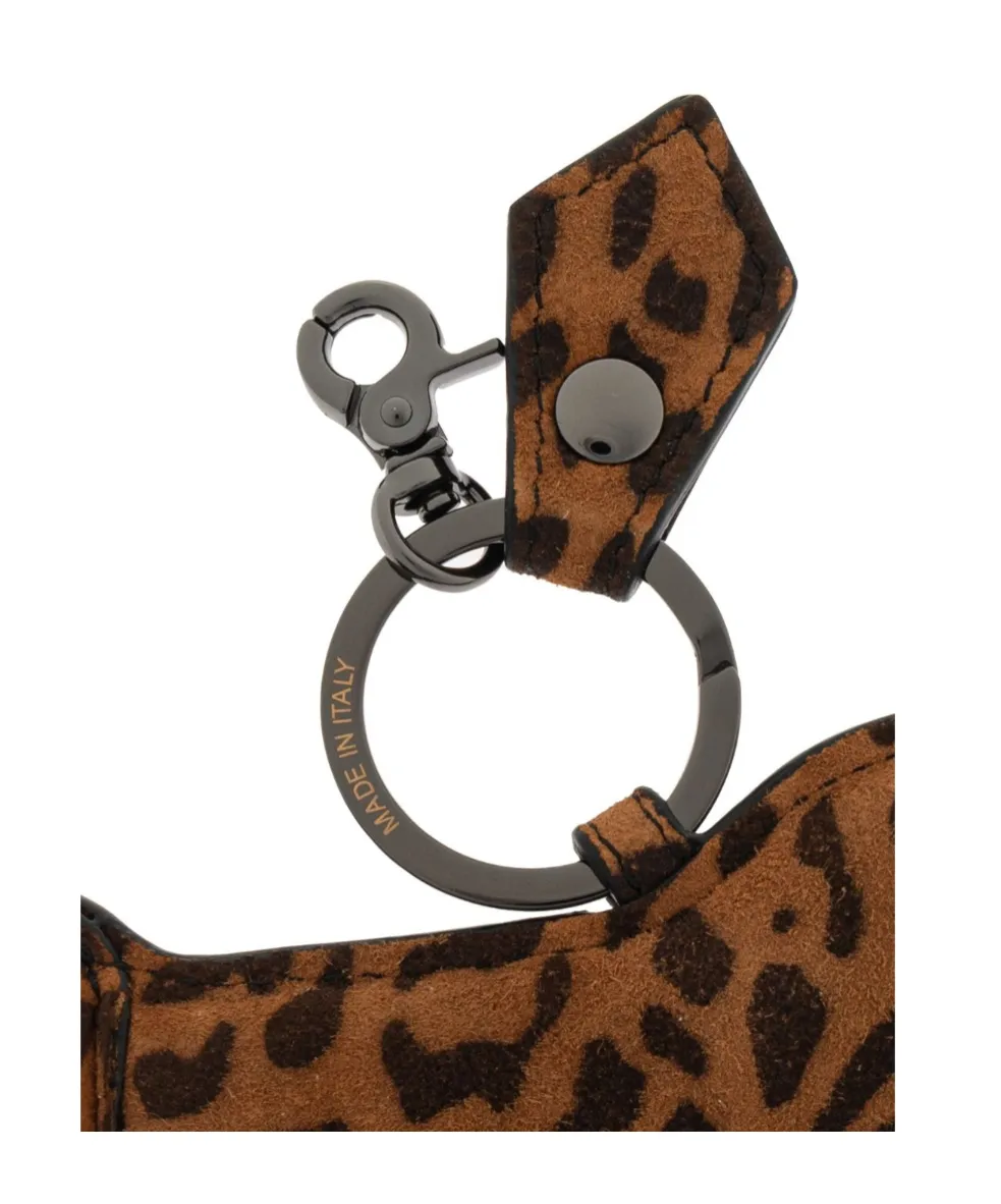 Leopard-Printed Logo Plaque Keyring