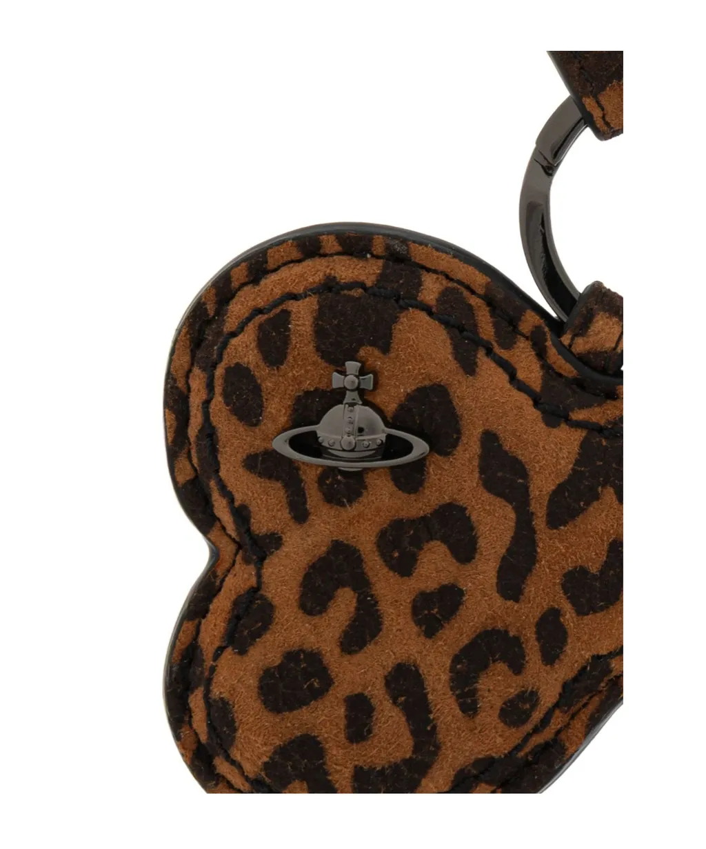 Leopard-Printed Logo Plaque Keyring