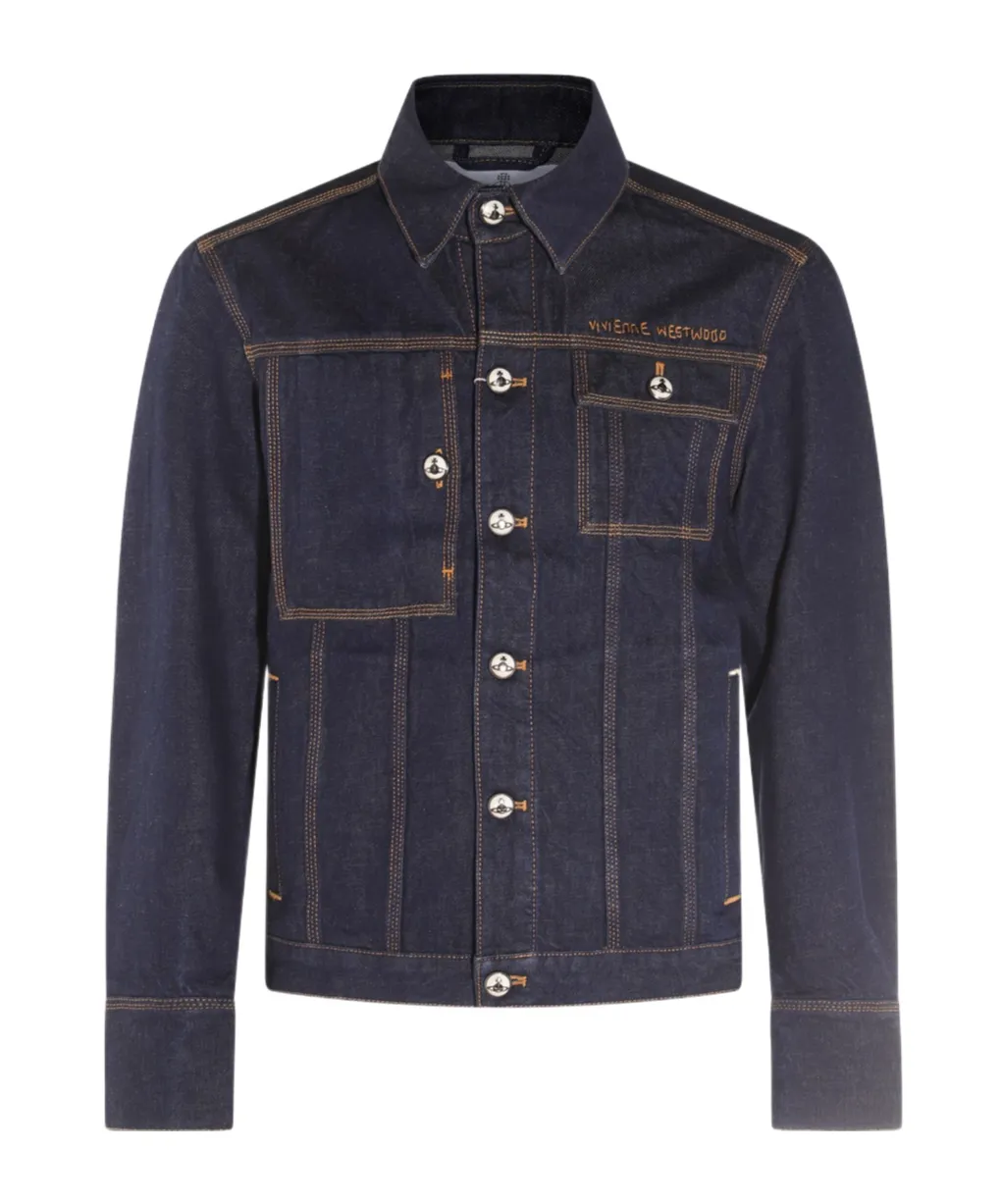 Logo Embroidered Buttoned Denim Jacket