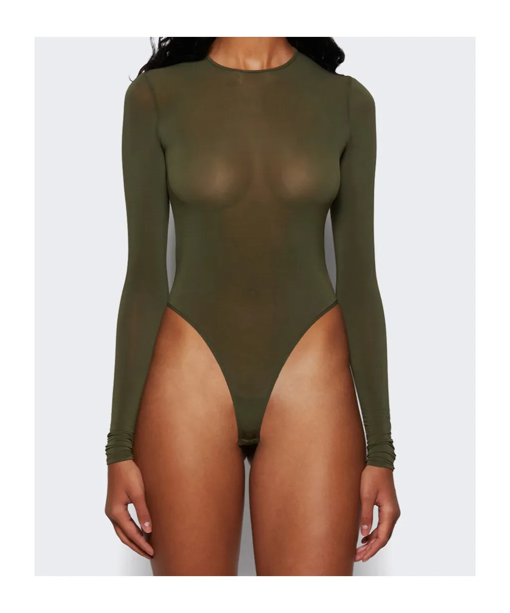 Sheer Bodysuit Military
