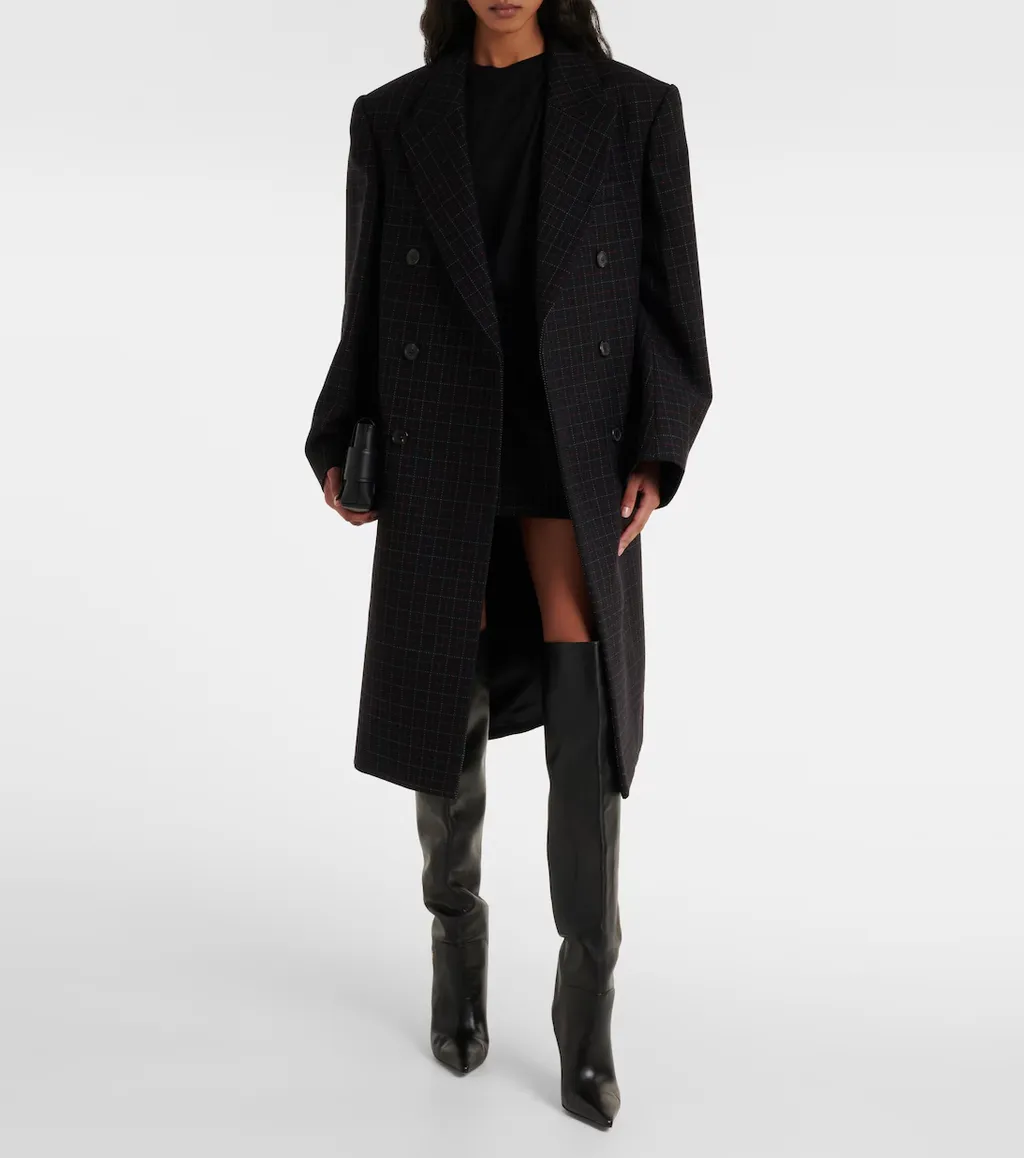 Plaid Double-Breasted Coat