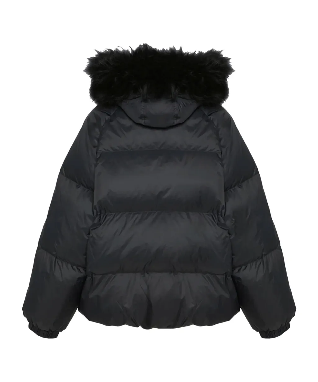 Short Down Jacket With Raglan Sleeves And Fluffy Lambswool Trim