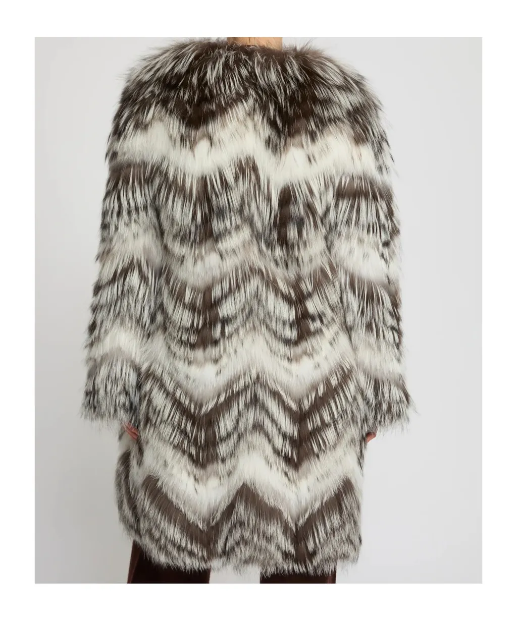 Belted Coat In Merino Knit And Fox Fur