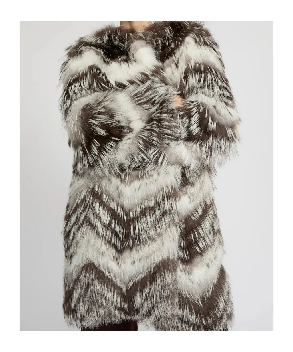 Belted Coat In Merino Knit And Fox Fur