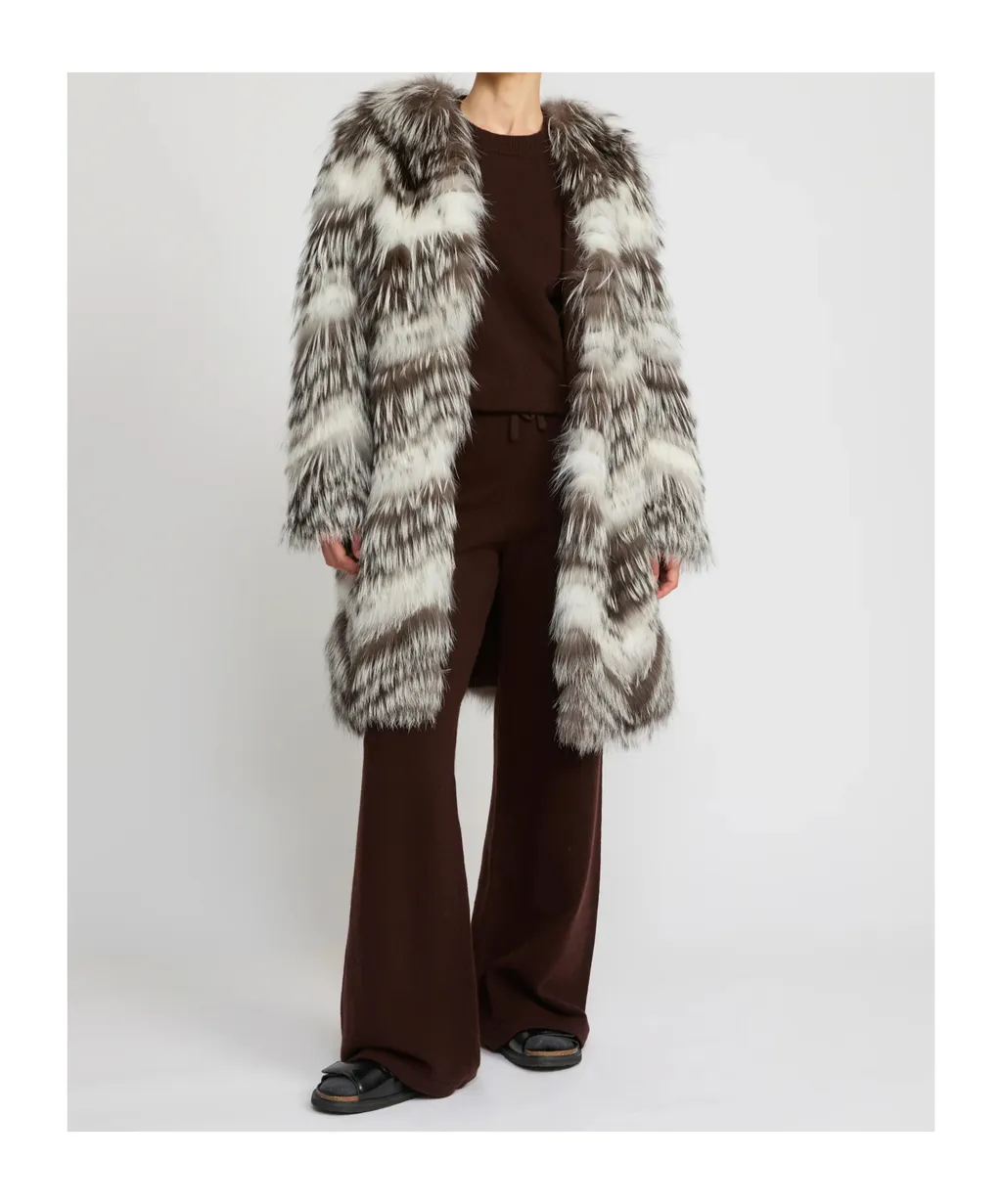 Belted Coat In Merino Knit And Fox Fur