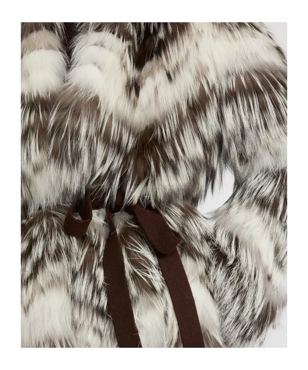 Belted Coat In Merino Knit And Fox Fur