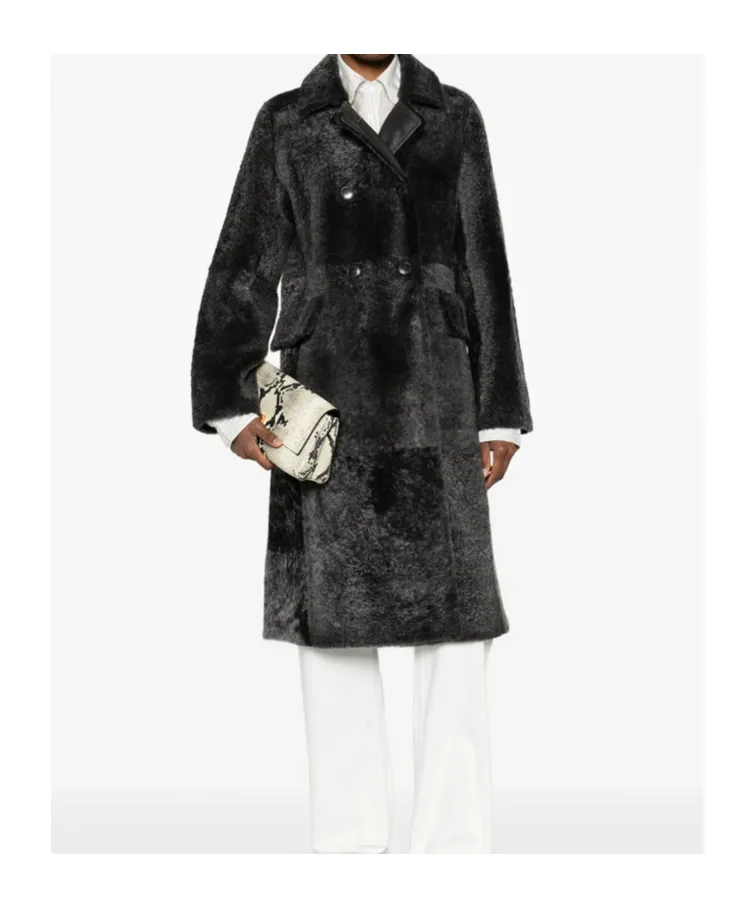 Sheepskin Double-Breasted Pocketed Coat