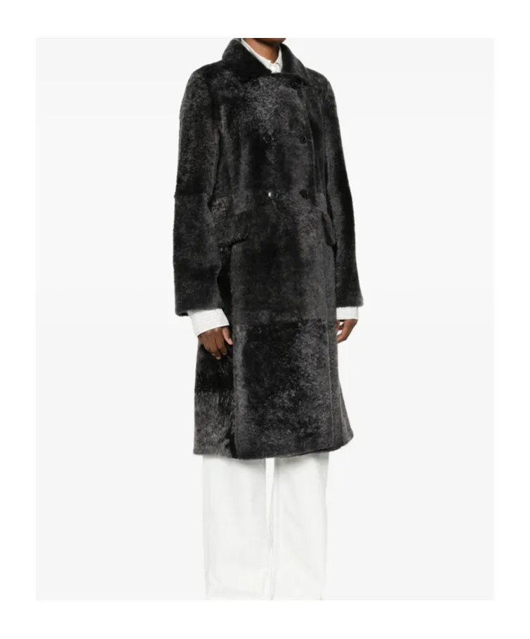 Sheepskin Double-Breasted Pocketed Coat