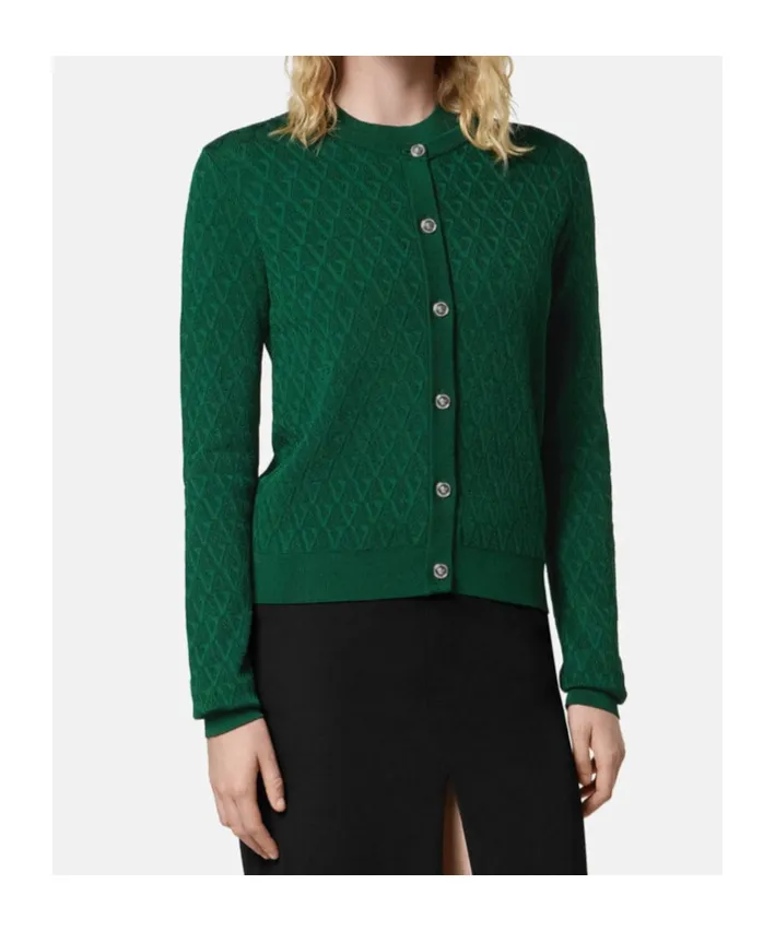 Pattern-Jacquard Knitted Cardigan