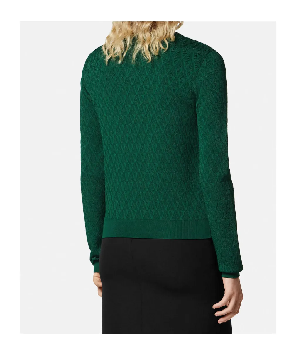 Pattern-Jacquard Knitted Cardigan