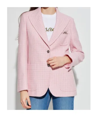 Checked Pattern Single-Breasted Blazer
