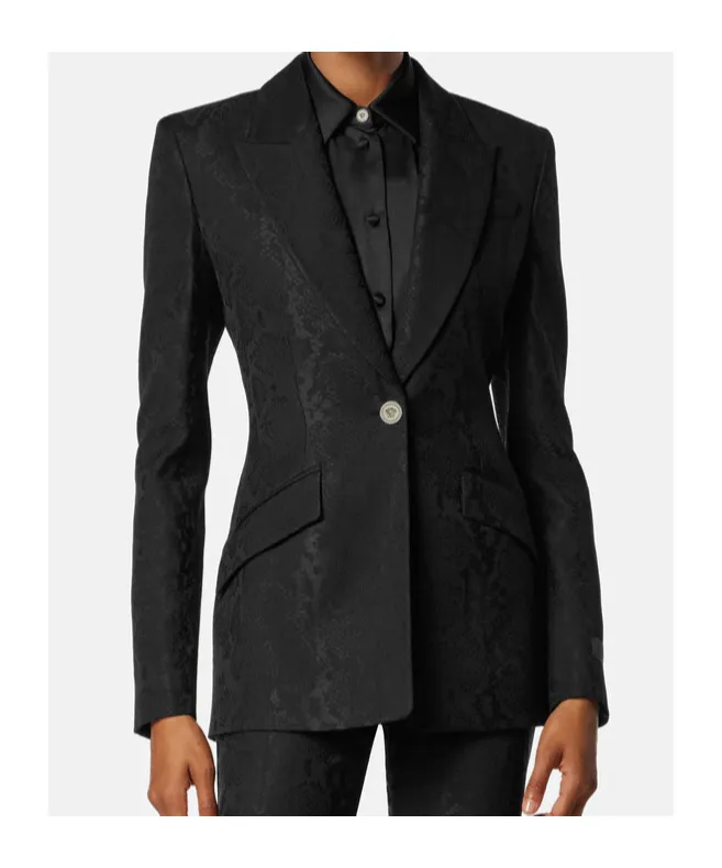 Pattern-Jacquard Single-Breasted Blazer