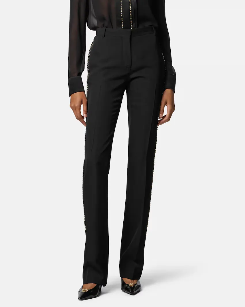 Stud-Embellished Creased Trousers