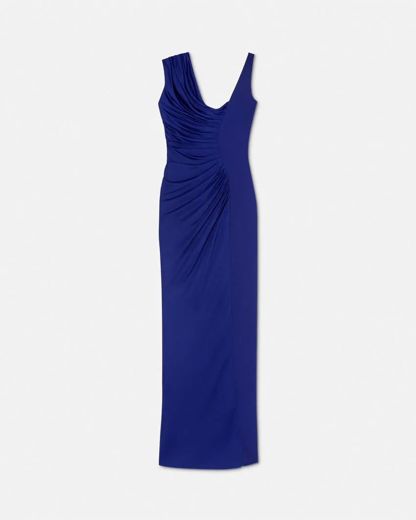 Medusa Head Logo Plaque Side-Slit Maxi Dress