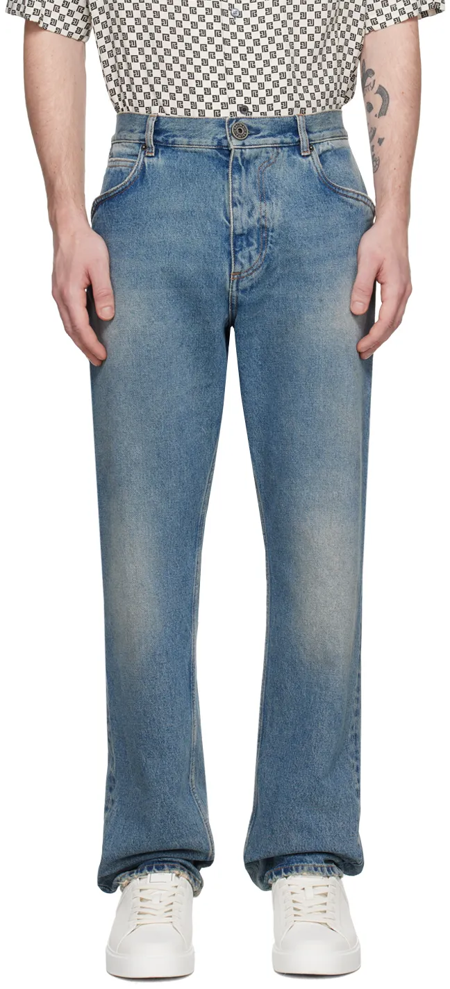 Vintage Effect Mid Rise Jeans