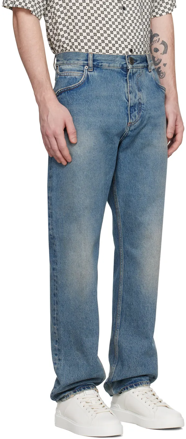 Vintage Effect Mid Rise Jeans