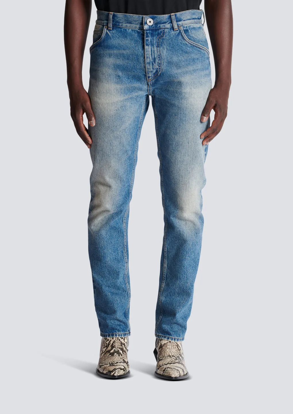 Vintage Effect Mid Rise Jeans
