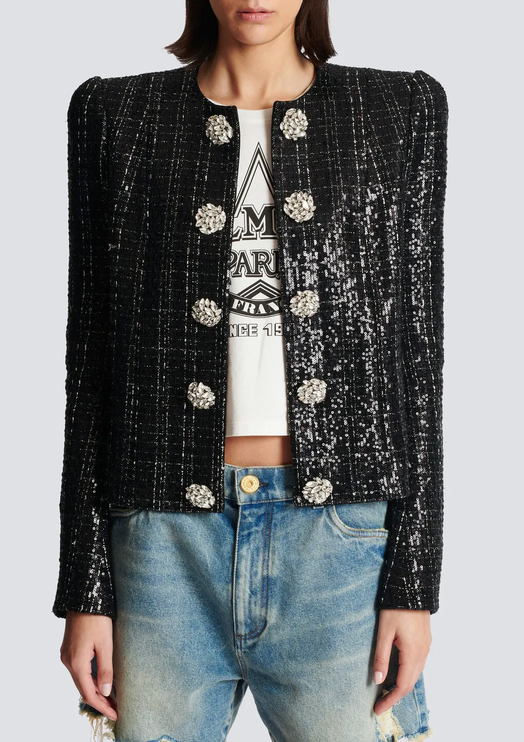 Tweed Sequin Embellished Jacket