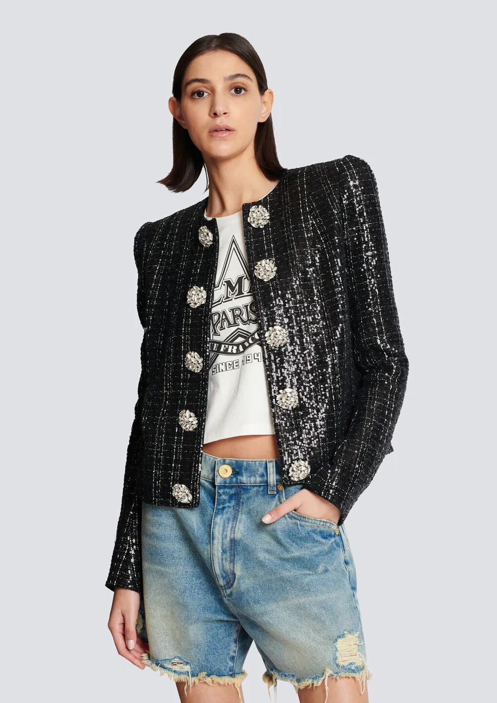 Tweed Sequin Embellished Jacket