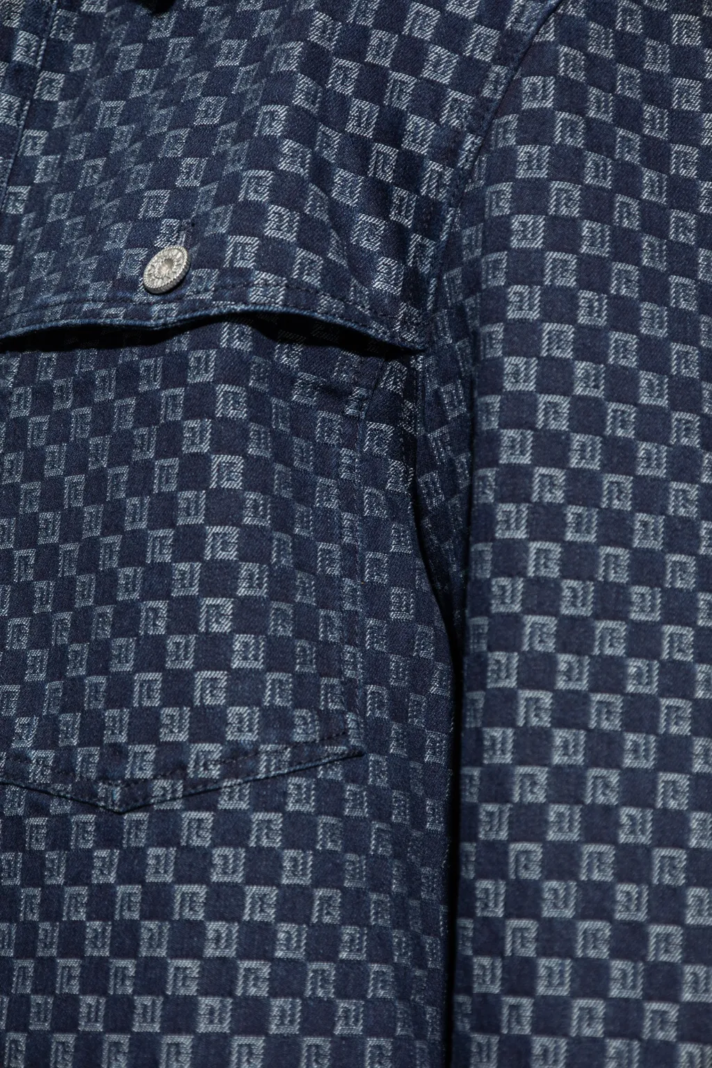 Monogram Jacquard Curved Hem Denim Shirt