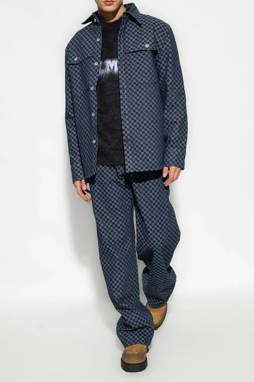 Monogram Jacquard Curved Hem Denim Shirt