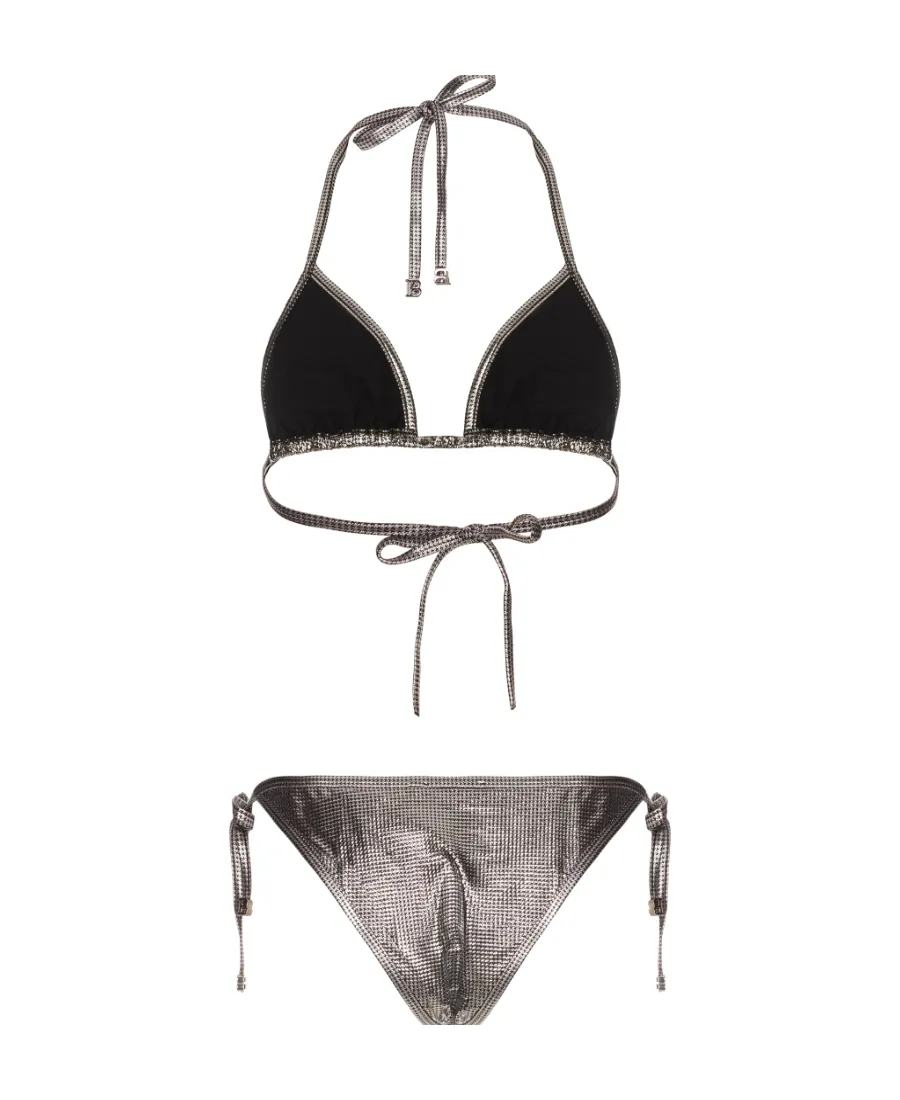 Metallic-Effect Halterneck Two-Piece Bikini Set