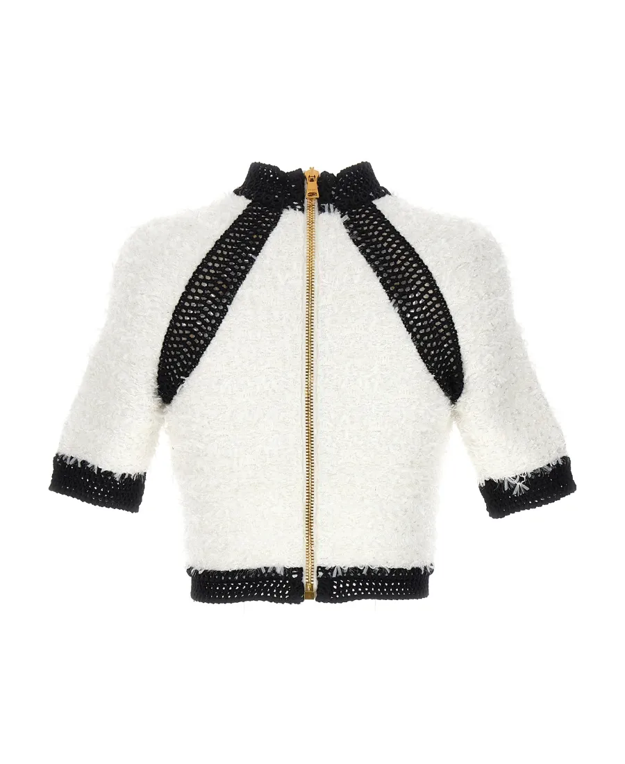 Button-Embellished Tweed Crop Top