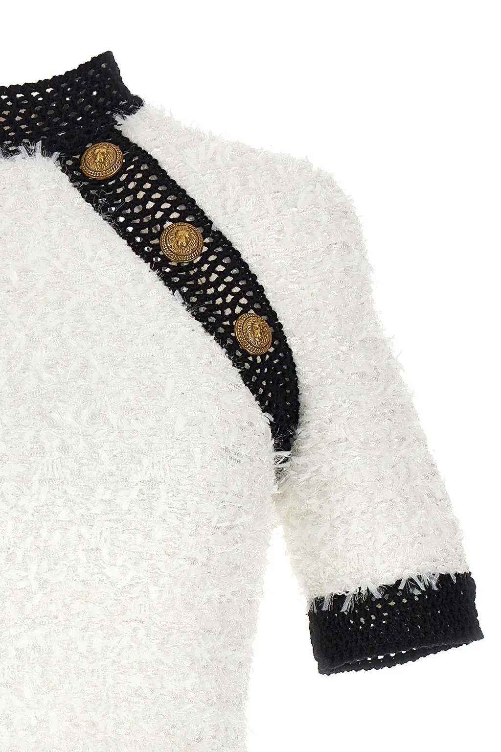Button-Embellished Tweed Crop Top