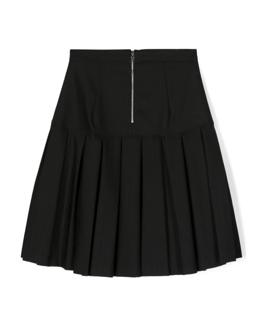 Button-Detail Pleated Skirt