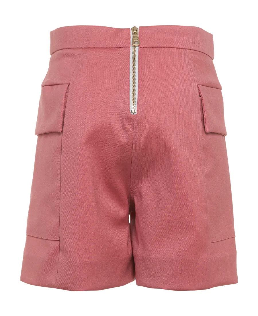 Button Embellished Rear Zipped Shorts