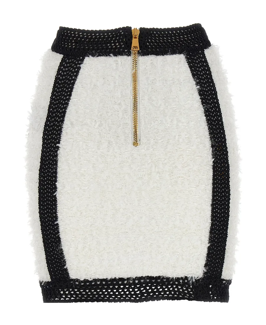 Button Embellished Tweed Mini Skirt
