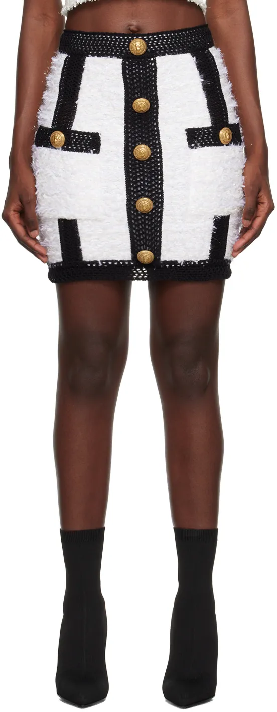 Button Embellished Tweed Mini Skirt