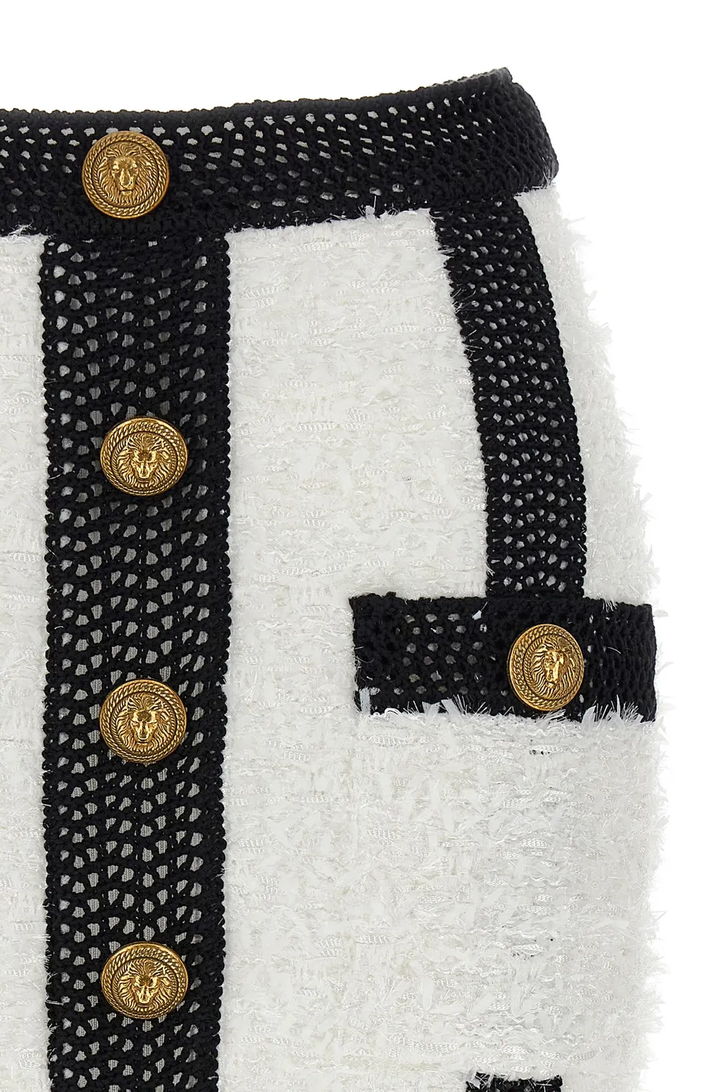 Button Embellished Tweed Mini Skirt