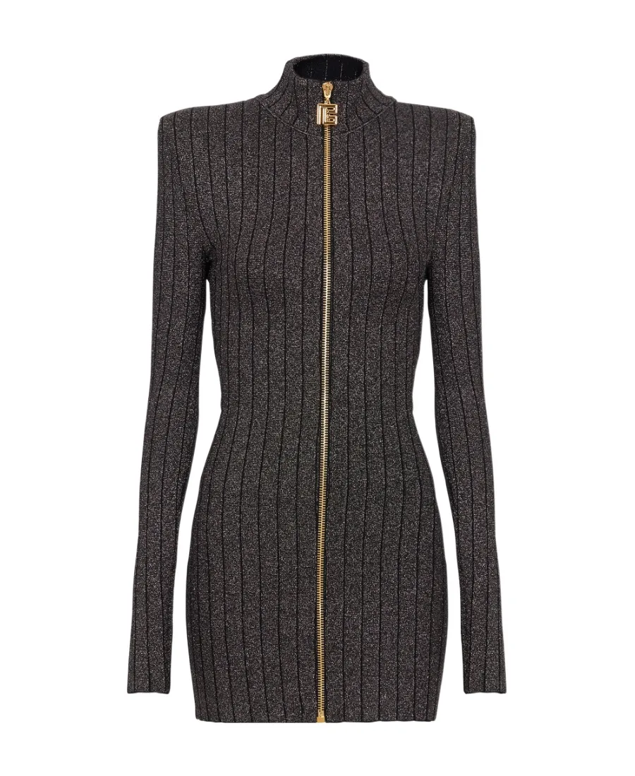 Front Zipped Long-Sleeved Dress