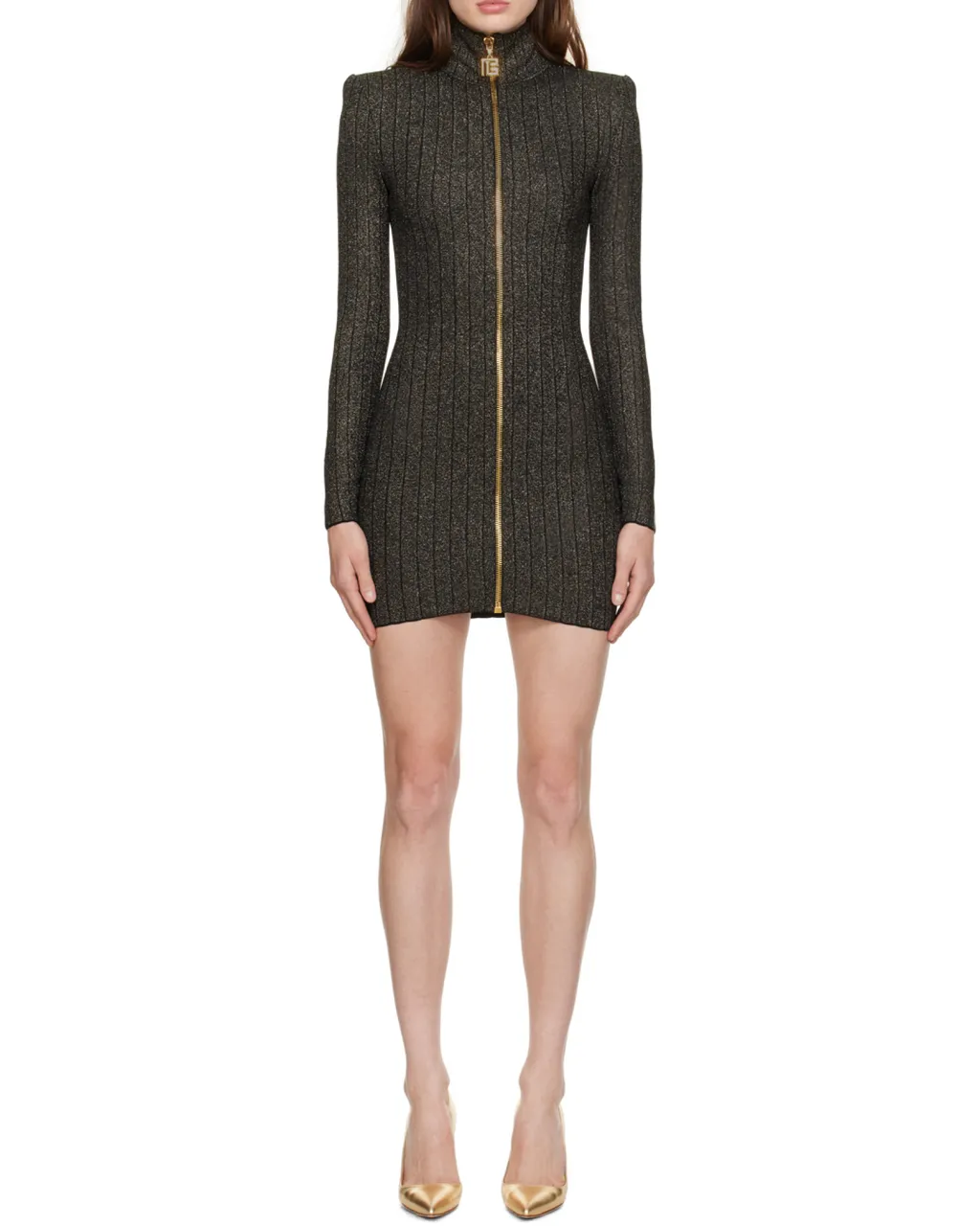 Front Zipped Long-Sleeved Dress