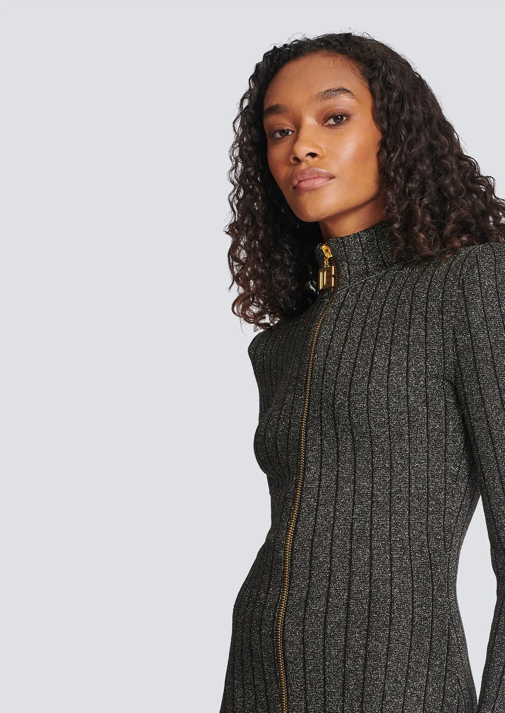 Front Zipped Long-Sleeved Dress