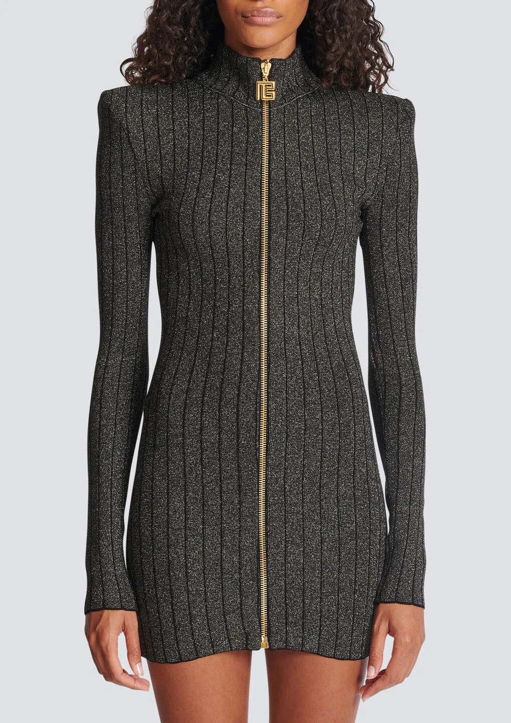 Front Zipped Long-Sleeved Dress