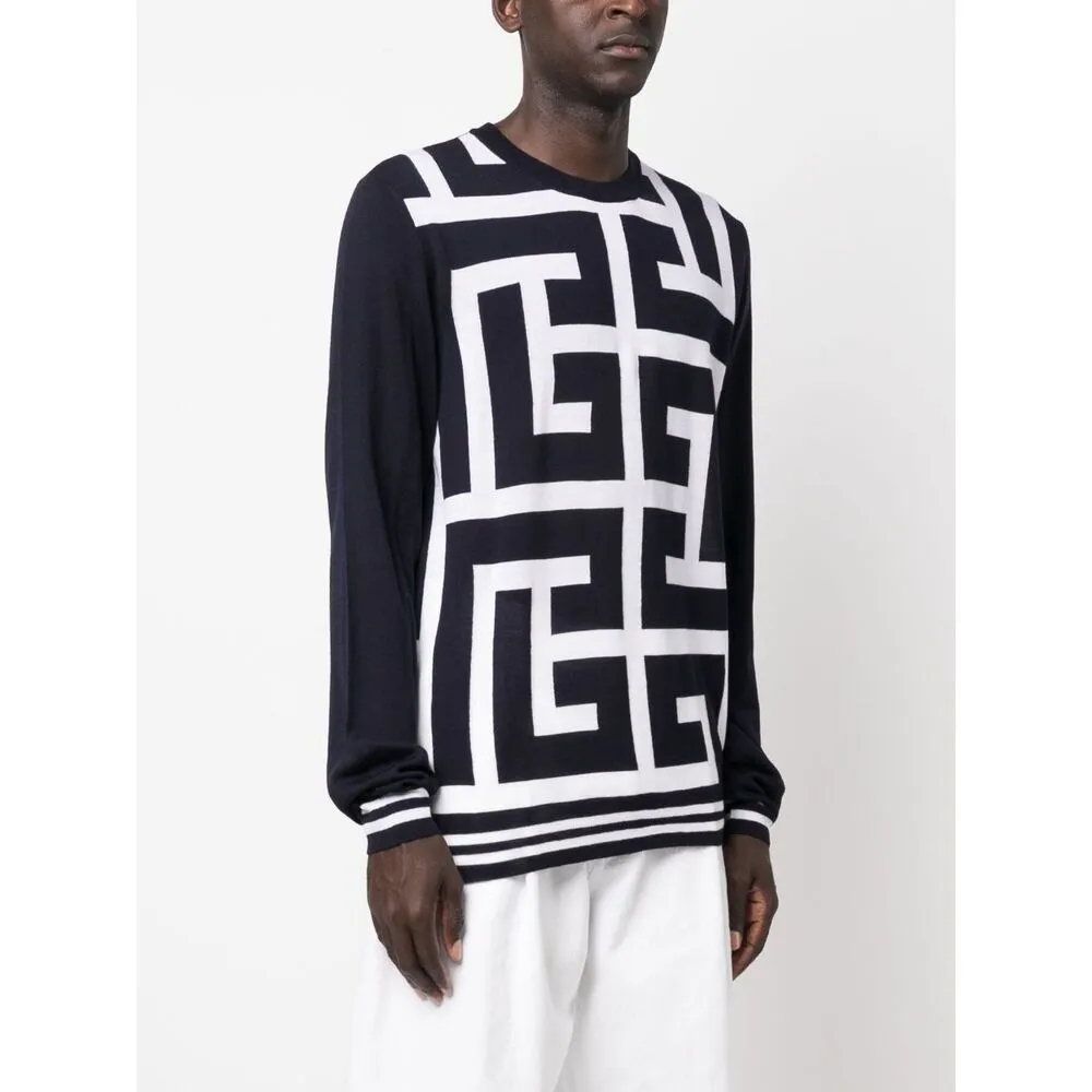 Monogram-Print Merino Wool Jumper