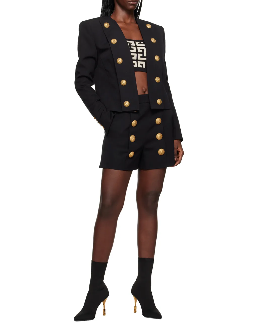 Button Embellished Collarless Jacket